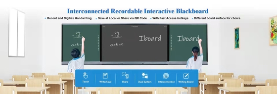 86 ''Intelligent Smart Recordable Blackboard Green Board 4000:1 LED Android 9.0 350cd/m2 Papan Interkoneksi