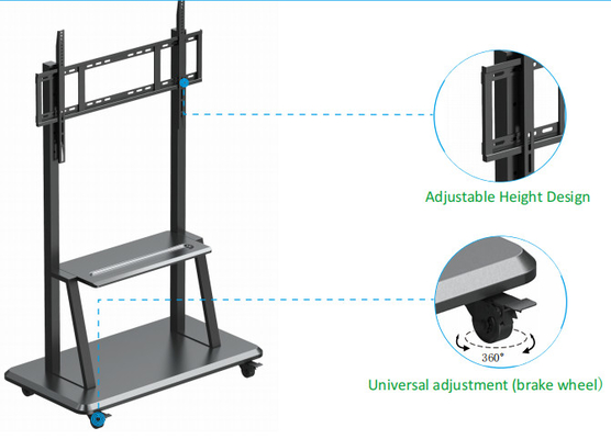 55-86 Inch lantai berdiri disesuaikan Smart TV Stand Stand Stand mobile Stand mobile Trolley mount dan gerobak