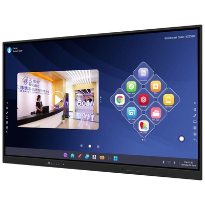 65 75 86 98 Inch LCD Smart Board Interaktif 4mm Tempered Glass Android Windows 10/11 Pro Touch Finger Smart Monitor