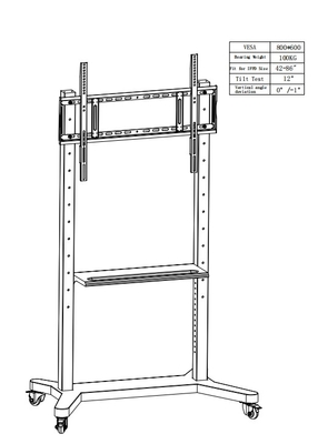 55" - 86" Stand TV Seluler Disesuaikan Dengan Roda, Kompatibilitas Untuk 43" - 100" Flat / Curved Screen Sampai 220 Lbs Steel Frame, 5 Pilihan Tinggi, Rolling TV Cart