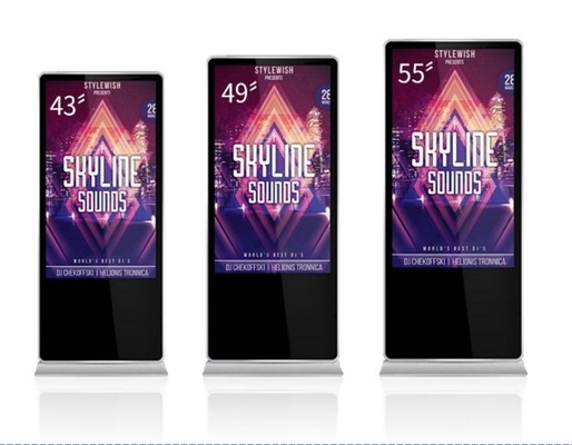 43 Inch Lantai Standing Digital Signage Display 178 derajat FCC persetujuan Iklan Kiosk Kapasitif Sentuh Dengan Android Atau Windows System
