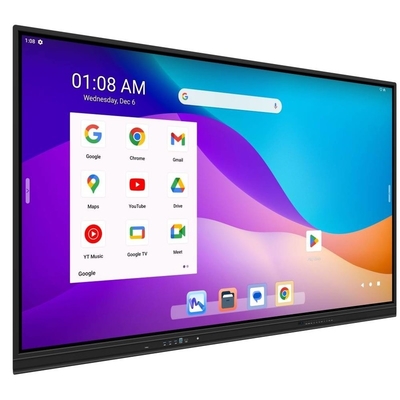 86-Inch Google EDLA Certified Interactive Smart Panel. Android 13 dengan Sistem Nikmati Terbentuk. Slot OPS. Kamera Opsional & Stand Ponsel.