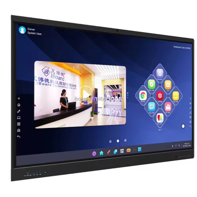 86-Inch Google EDLA Certified Interactive Smart Panel. Android 13 dengan Sistem Nikmati Terbentuk. Slot OPS. Kamera Opsional & Stand Ponsel.