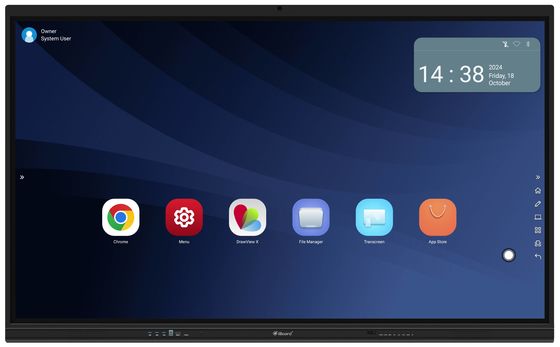 86-Inch Google EDLA Certified Interactive Smart Panel. Android 13 dengan Sistem Nikmati Terbentuk. Slot OPS. Kamera Opsional & Stand Ponsel.
