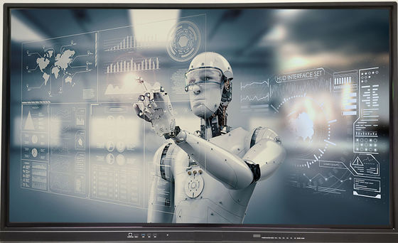 Panel Flat Interaktif 75 Inci Android 14 OPS PC Wifi BT USB RJ45 Softwaresmart Board untuk Pertemuan Bisnis