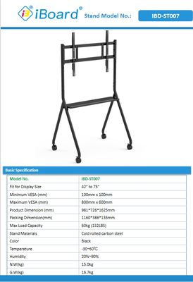 baru tiba Interaktif Whiteboard Stand Movable 42 sampai 75 Inch TV Monitor Lifting Mobile Stand Max Bearing 60KGS Powerfull Wheels Mudah Pindah untuk interaktif whiteboard mobile stand