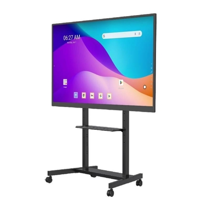 Grosir pabrik 55"- 86" Dudukan TV Bergerak yang Dapat Disesuaikan Dengan Roda Kompatibilitas Papan Tulis Interaktif Panel Cerdas Hingga 220 Lbs Rangka Baja Kereta TV Bergulir