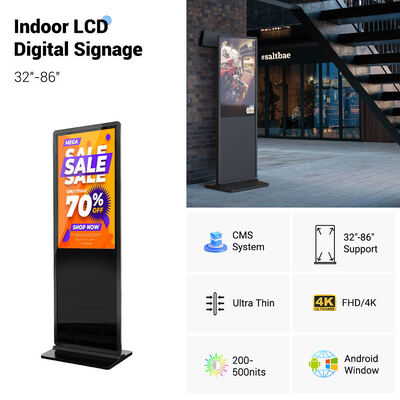 Kualitas tinggi Custom LCD Digital Signage Display Wall dengan 3840*2160 Resolusi 500 Nits Kecerahan dan SDK Fungsi Vertikal LCD Billboard