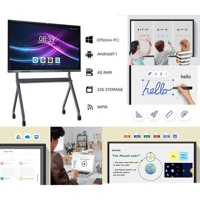 Panel Flat Interaktif dengan Android 13 atau 14 4mm Tempered Glass dan 6 Array Mic Built In Smart Whiteboard