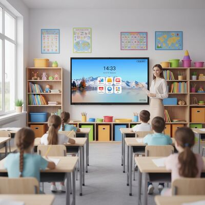 75 Inch 4K UHD Interactive Flat Panel dengan 20 Points Multi Touch dan Android 9.0 OS Smart Board