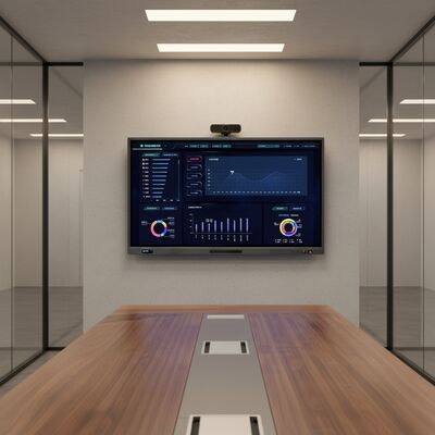 Panel datar interaktif 98 inci dengan resolusi 4K UHD Android 9.0 dan built-in 2 X 10W Speaker untuk kolaborasi yang ditingkatkan