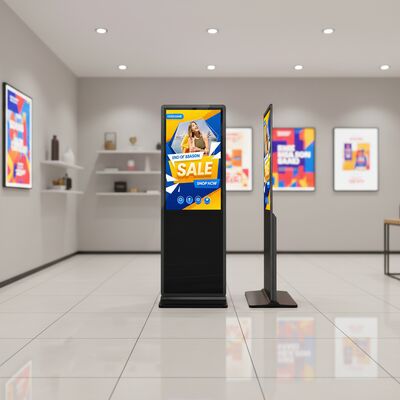 43 55 65 75 Inci Layar Sentuh Kapasitif Dalam Ruangan Berdiri Lantai Digital Signage Iklan Interaktif Komersial 4K