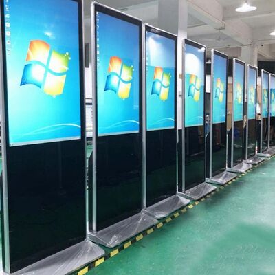43 55 65 75 Inci Layar Sentuh Kapasitif Dalam Ruangan Berdiri Lantai Digital Signage Iklan Interaktif Komersial 4K