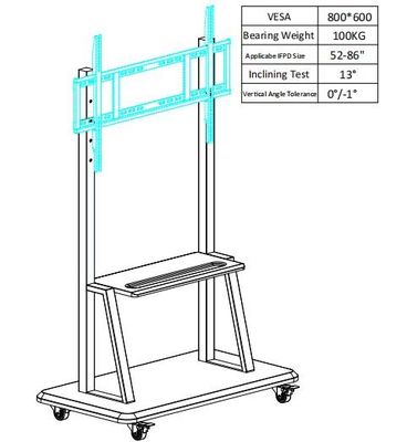 Mobile Stand untuk papan Interaktif Panel Layar Sentuh Ketinggian yang dapat disesuaikan untuk ukuran 52"~86"