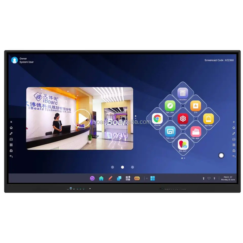 Suhu Kerja 0 °C-40 °C Panel Flat Interaktif Dalam Hitam Atau Logam Dengan Ukuran Layar Interaktif