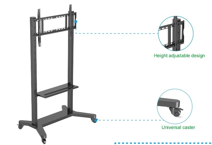 55" - 86" Stand TV Seluler Disesuaikan Dengan Roda, Kompatibilitas Untuk 43" - 100" Flat / Curved Screen Sampai 220 Lbs Steel Frame, 5 Pilihan Tinggi, Rolling TV Cart