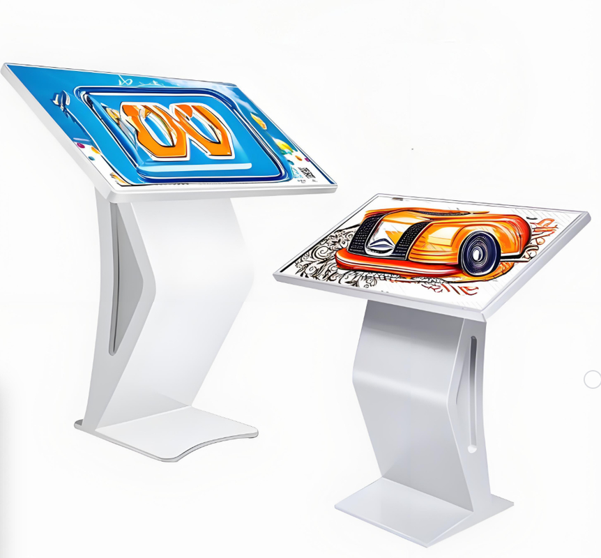 32 Inci 2K Capacitive Touch Screen Display Digital Signage Kiosk Lantai Stand Bentuk K Sistem Android Warna Putih Untuk Iklan