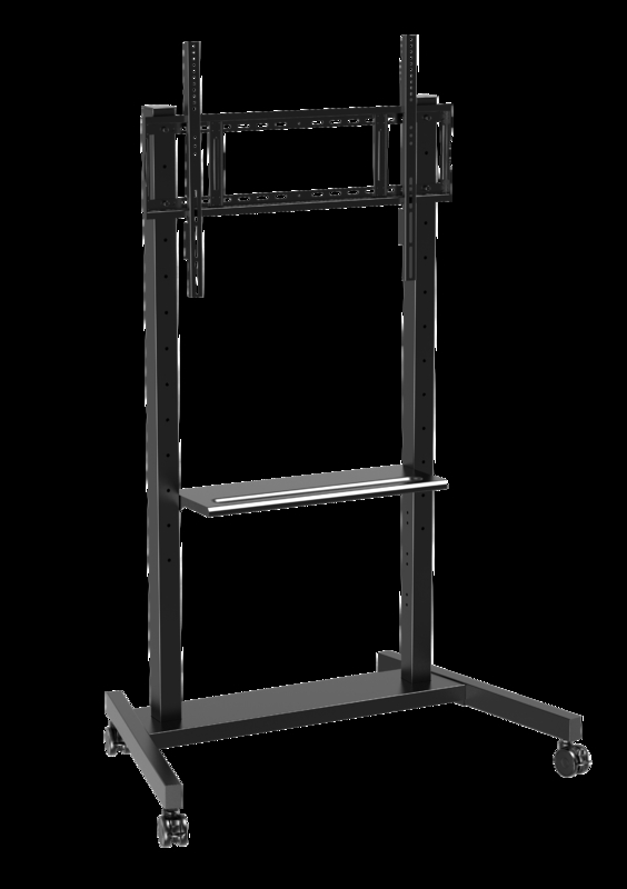 Grosir pabrik 55"- 86" Dudukan TV Bergerak yang Dapat Disesuaikan Dengan Roda Kompatibilitas Papan Tulis Interaktif Panel Cerdas Hingga 220 Lbs Rangka Baja Kereta TV Bergulir