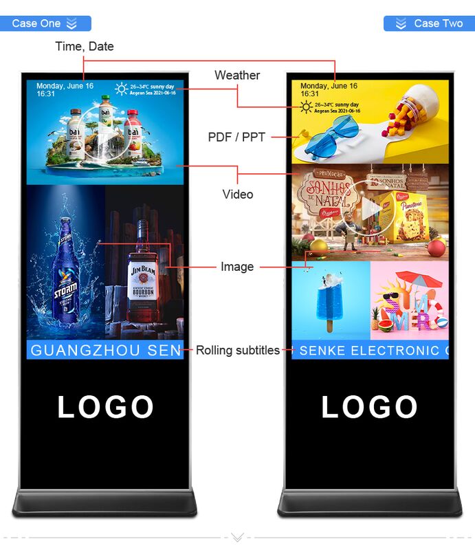 Lantai Stand Digital Advertising Monitor dengan 10 Capacitive Touch Points, Real-Time Monitoring, dan Web-Based Dashboard untuk Interactive Signage