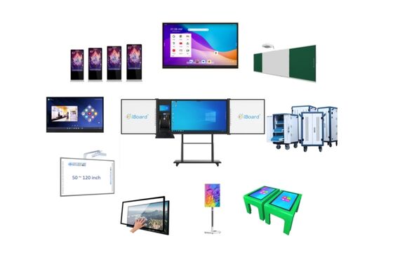 Multi Bahasa Opsional Semua dalam satu tampilan dengan papan pintar termasuk builtin speaker 2 X 15W memungkinkan komunikasi dan pembelajaran interaktif