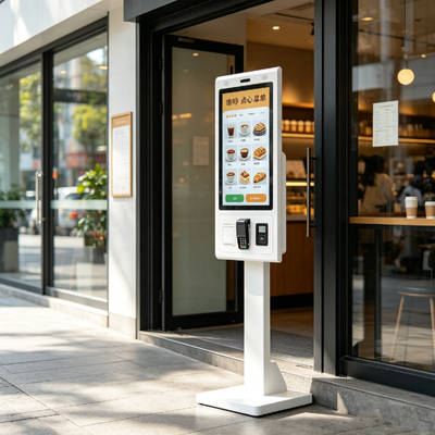 Kios Pemesanan Self-Service Capacitive Touch dengan QR Scanner Camera Printer